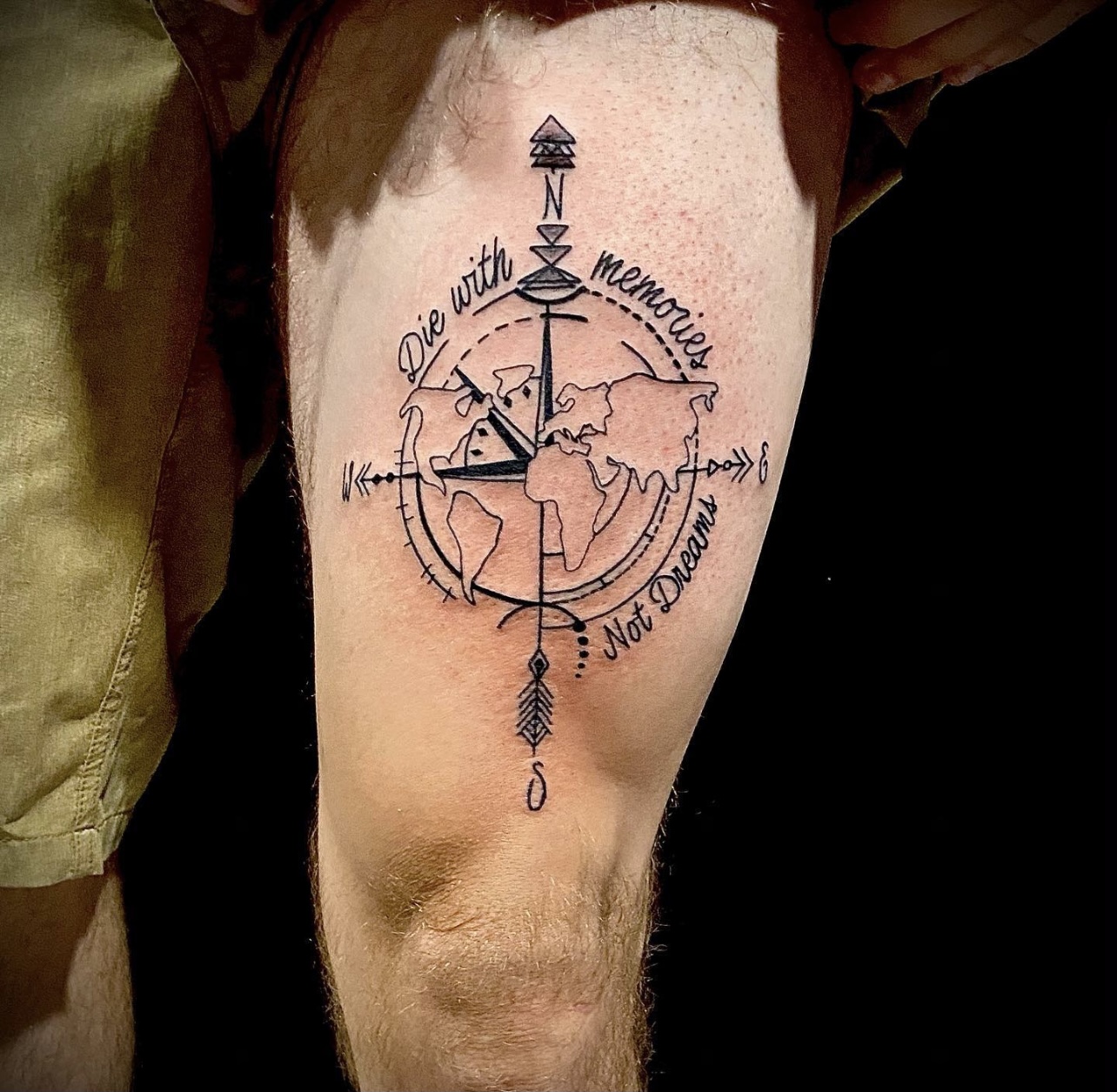 A tattoo of a compass with the words 