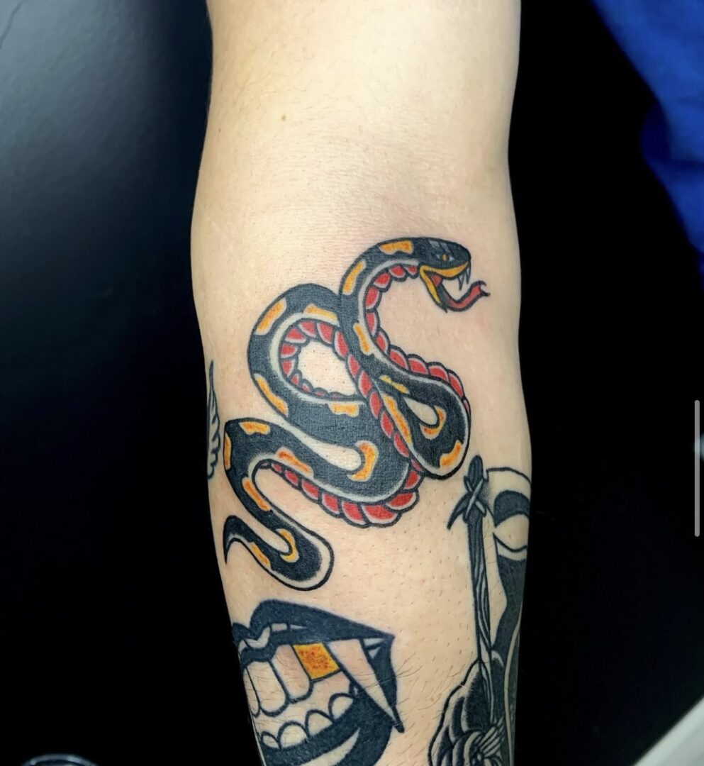 A tattoo of a snake on the arm
